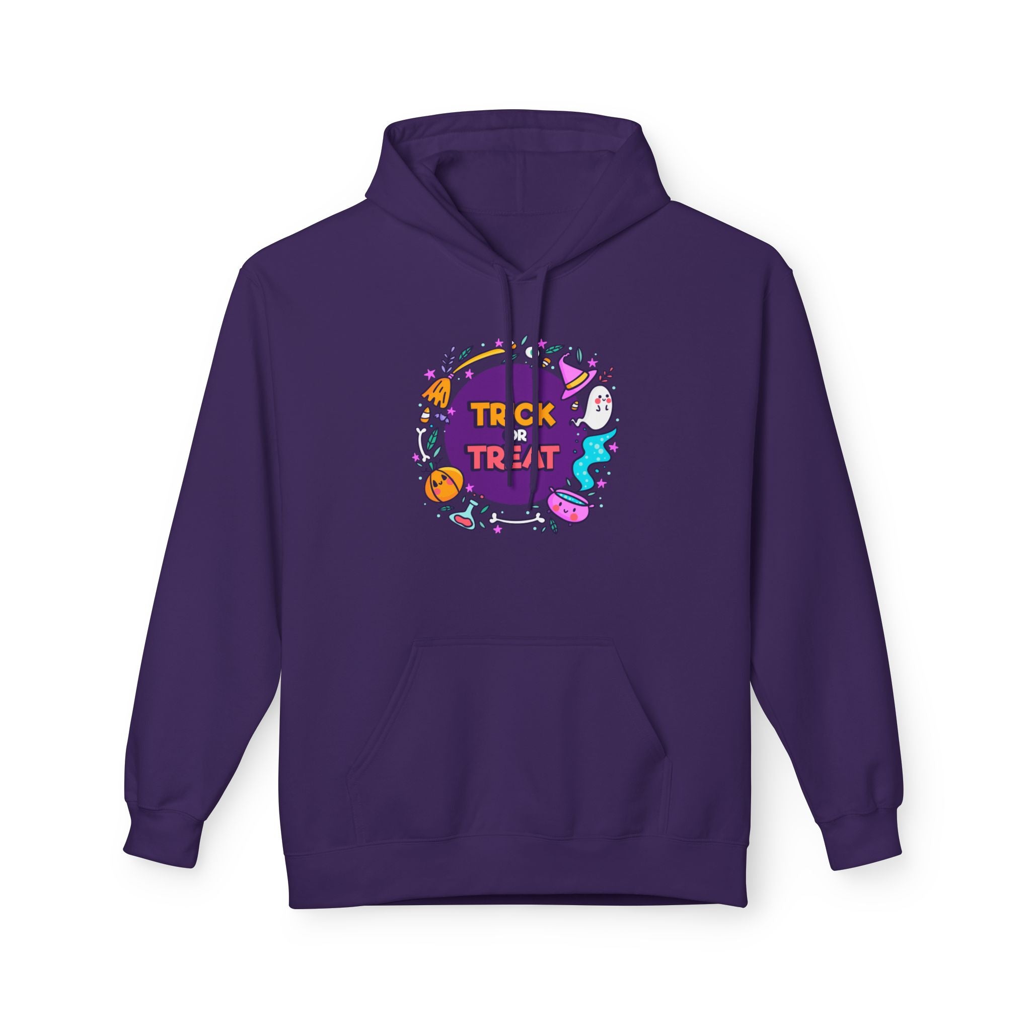 Halloween Trick or Treat Purple Hoodie, Unisex Fleece Sweatshirt, Trick or Treat Halloween Hoodie â Cozy, Fun & Spooky Style, Halloween Gift