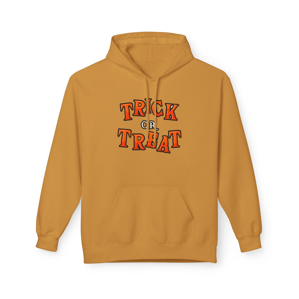 Halloween Trick or Treat  Mustard Hoodie, Unisex Fleece Sweatshirt, Trick or Treat Halloween Hoodie – Cozy, Fun & Spooky Style, Halloween Gift