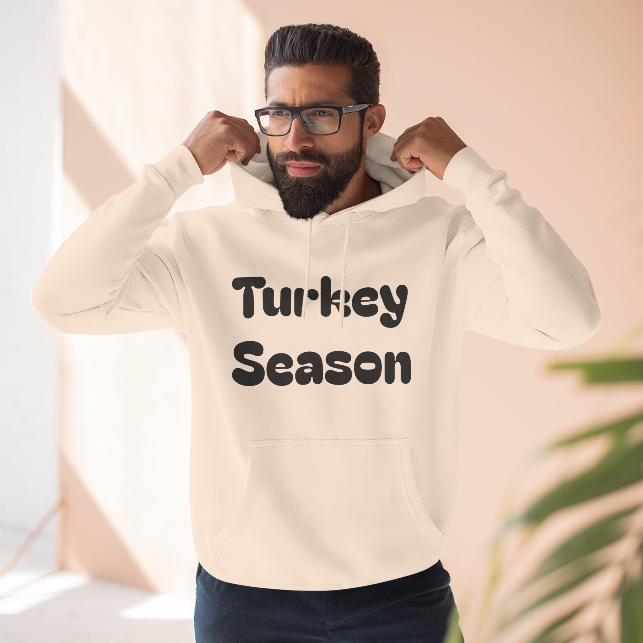 Thanksgiving Turkey Hoodie, Turkey on the defensive, Funny Fleece Sweatshirt, Fall Apparel, Holiday Gift, Autumn Fashion, Cozy Wear